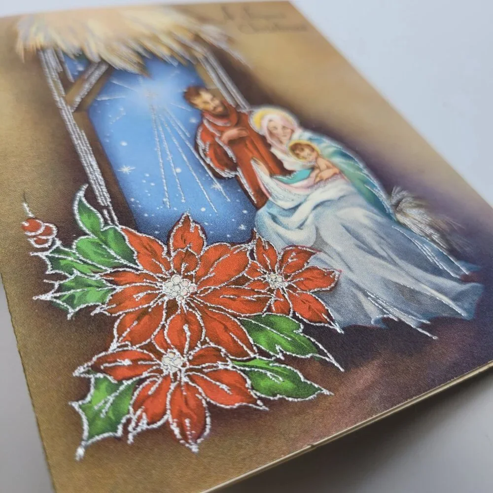 Vintage‎ Joyous Christmas Greeting Card Nativity Holy Family Holidays Ephemera